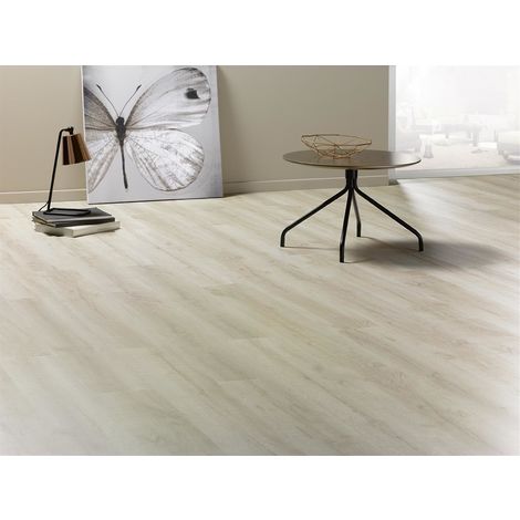 Sol Stratifié - Série DOMOFLOOR - 19,2 x 129 DOMOFLOOR 502W BLANC COTON avec 4 chanfreins - Vendu par boîte complète