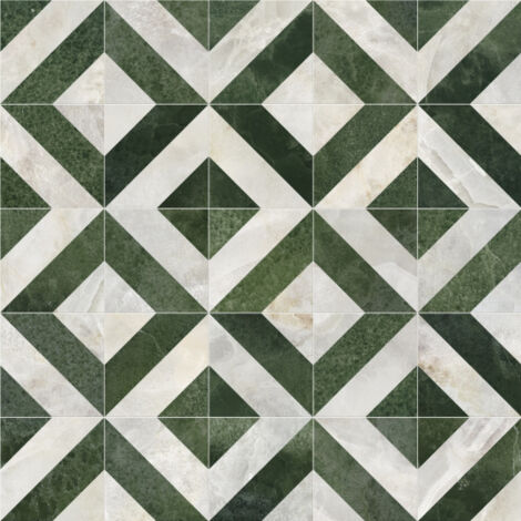 Sol vinyle - effet Losanges marbre Blanc et vert - Rouleau de 4m x 6m