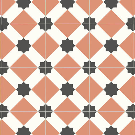 Sol Vinyle First - Effet carreaux de ciment géométrique - Rouge terracotta