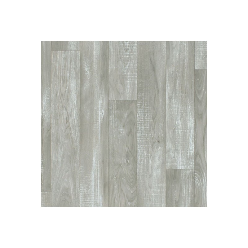 Sol Vinyle First - Imitation parquet gris clair - Effet argenté - Rouleau de 4m x 8m