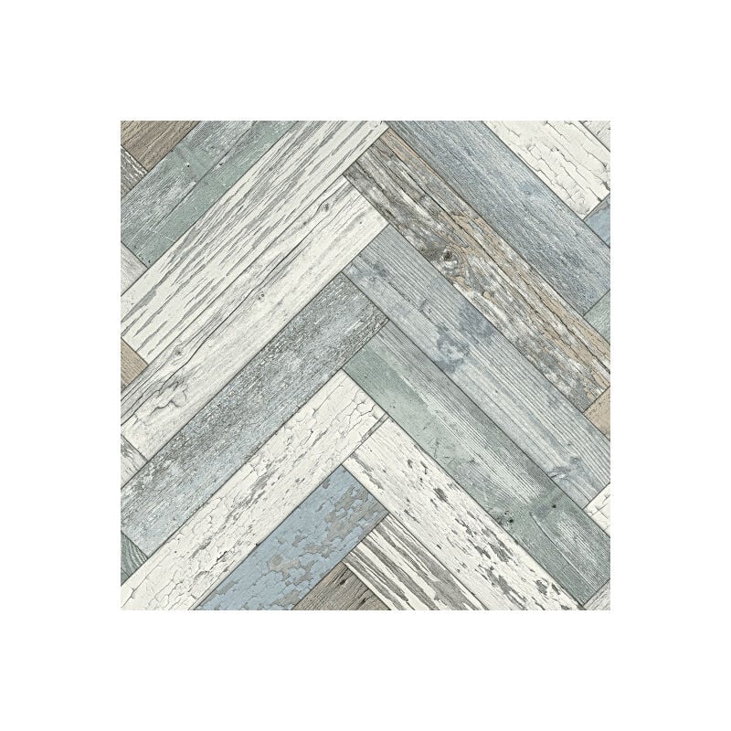 Sol Vinyle First - Imitation parquet usé chevron coloré - Rouleau de 2m x 5m