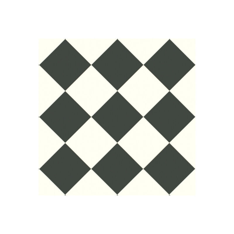 Sol Vinyle Happy Days - Carrelage damier diagonal - Noir et blanc - Rouleau de 2m x 4m