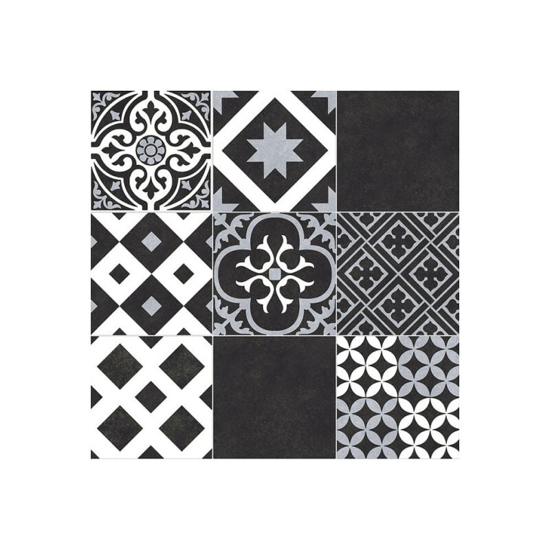 Sol Vinyle Link Plus - Carreaux de ciment noir et blanc - Surface brillante - Rouleau de 2m x 4m