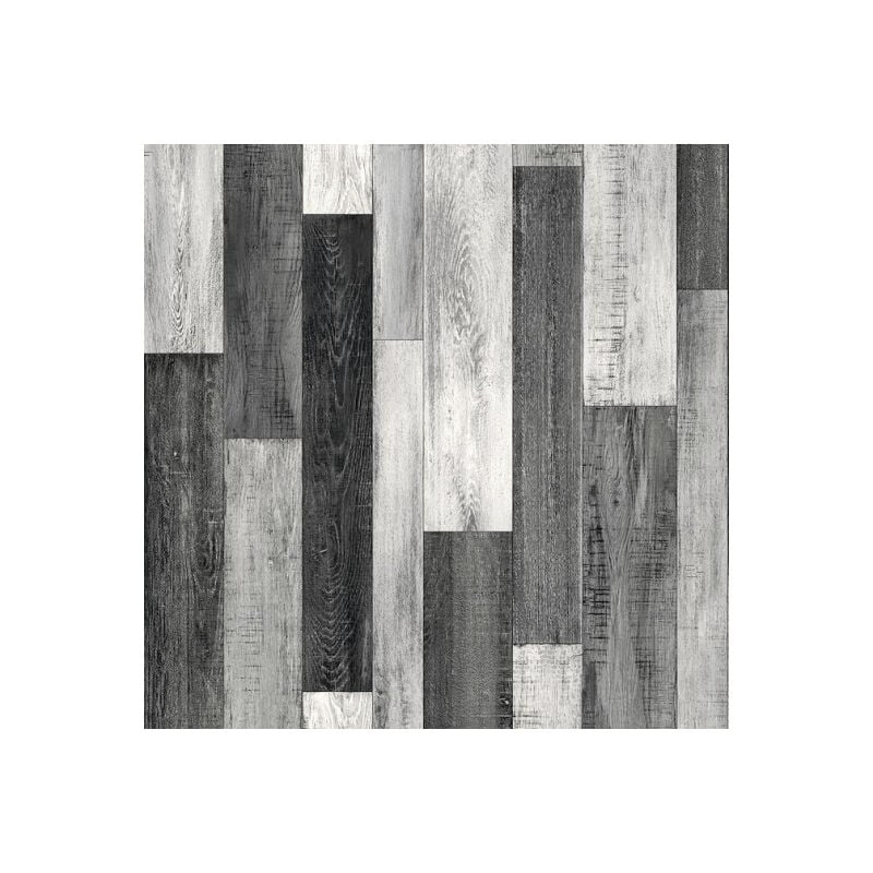 Sol Vinyle Link Plus - Imitation parquet noir et blanc - Surface brillante - Rouleau de 3m x 2m