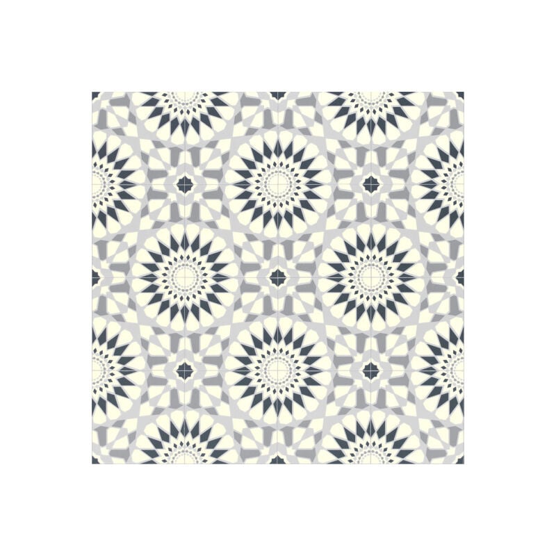 Sol Vinyle Style - Carreaux de ciment motif mosaïque bleu - Rouleau de 4m x 3m