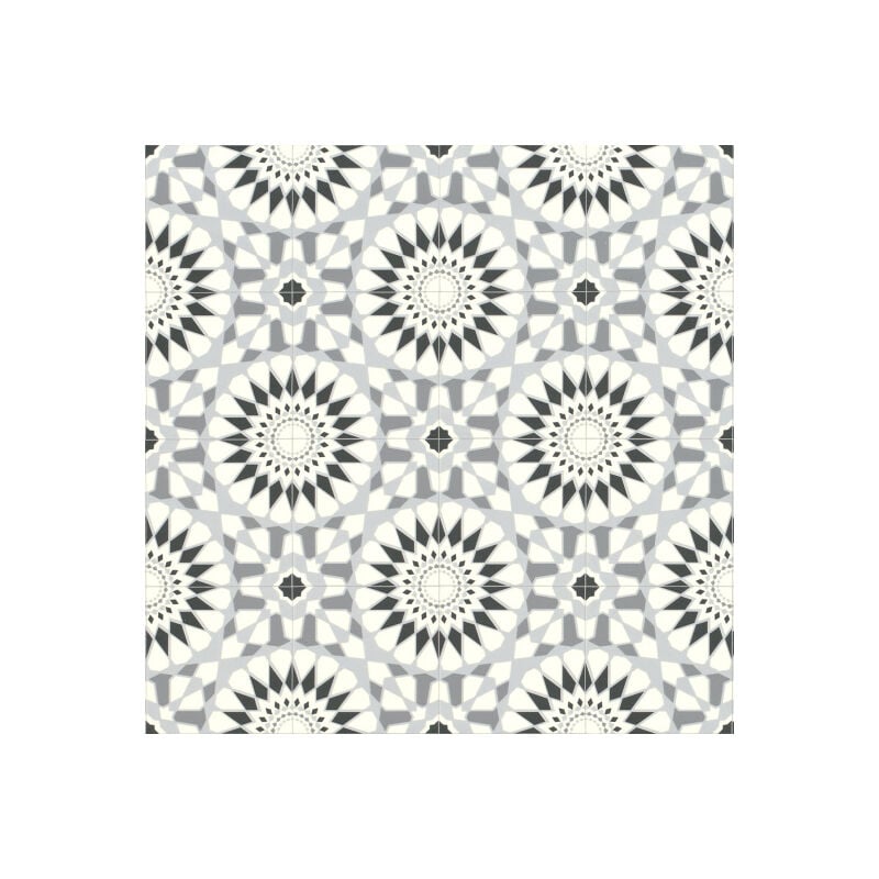Sol Vinyle Style - Carreaux de ciment motif mosaïque noir - Rouleau de 3m x 2m