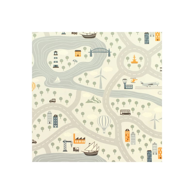 Sol Vinyle Style Chambre enfants - Circuit de voiture clair - Rouleau de 2m x 2m