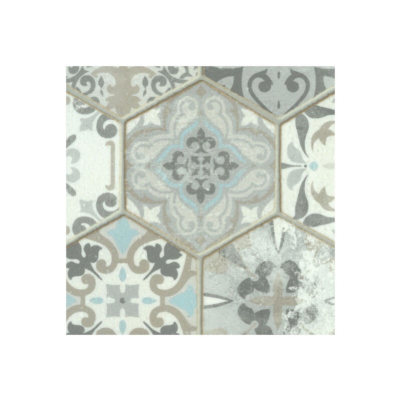 Sol Vinyle Textile - Black Edition 3D - Carrelage hexagonal ancien - Rouleau de 3m x 5m