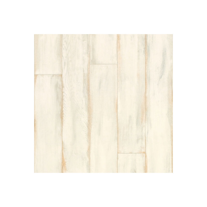 Sol Vinyle Textile économique - Parquet bois peint patiné - Crème - Rouleau de 2m x 4m