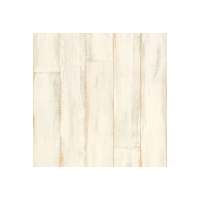 Sol Vinyle Textile économique - Parquet bois peint patiné - Crème - Rouleau de 3m x 6m