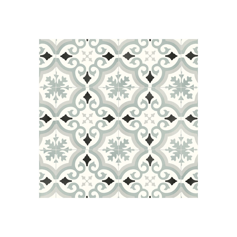 Sol Vinyle Textile - Rénove acoustique - Effet carreaux de ciment arabesque - Gris - Rouleau de 3m x 2m