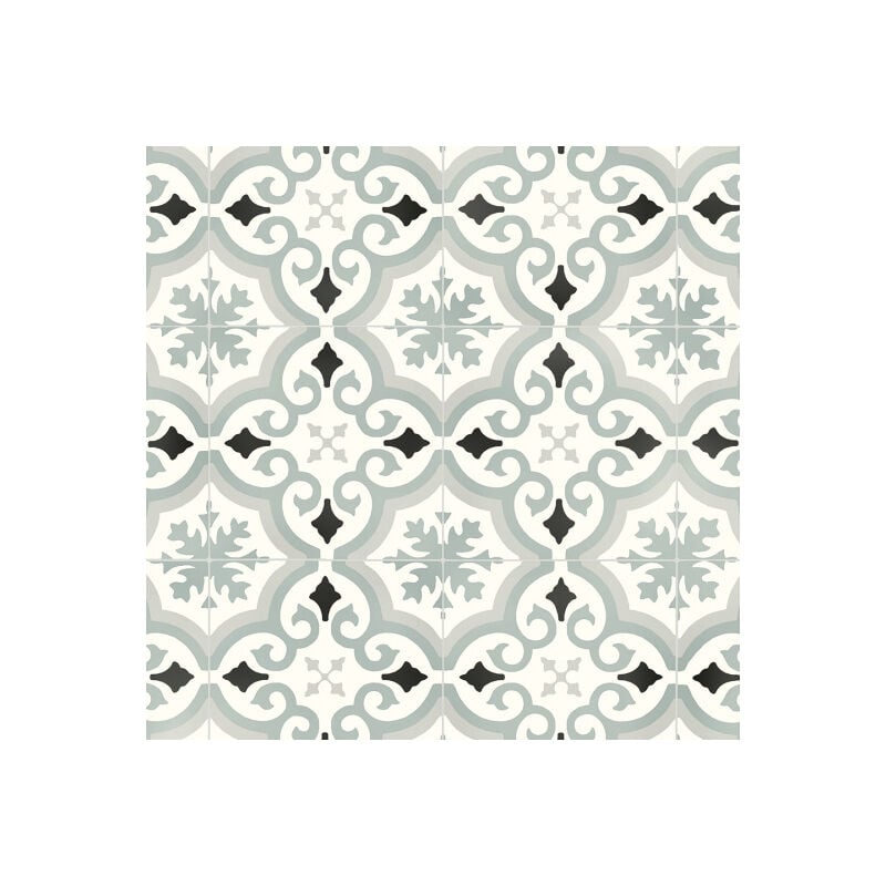 Sol Vinyle Textile - Rénove acoustique - Effet carreaux de ciment arabesque - Gris - Rouleau de 4m x 2m