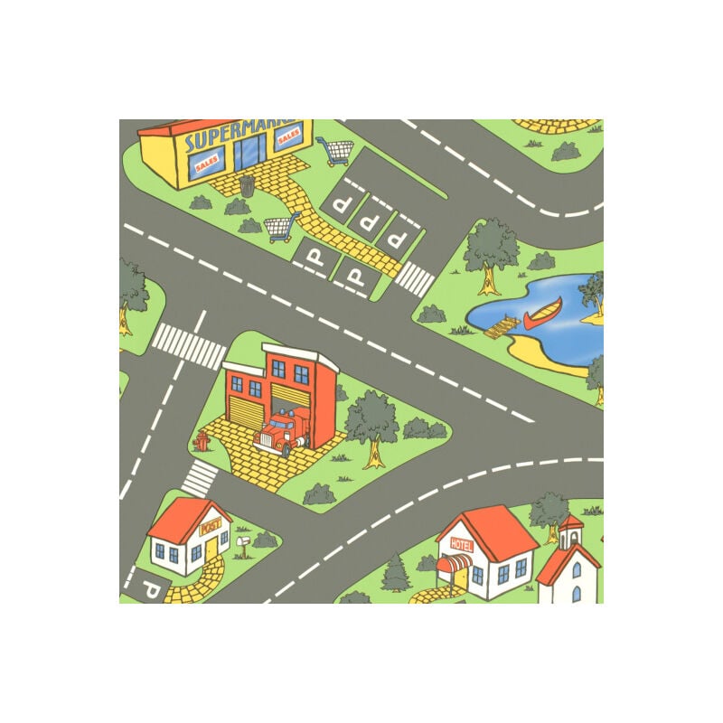 Sol Vinyle Style - Chambre enfants - Circuit de voiture City - Rouleau de 3m x 8m