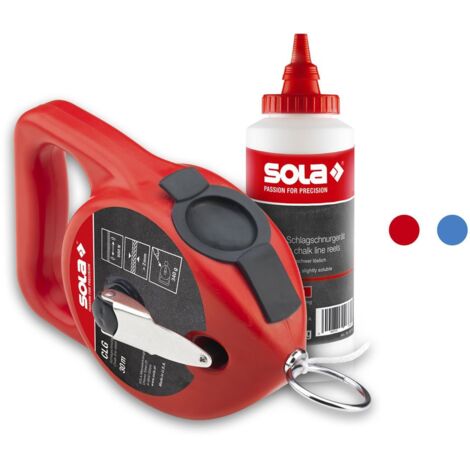Sola CLG - Set de Schnüre de Aufschlag mit Kreide, 30 Meter de Schnur für einfache Markierung, Pulver de blaue Kreide für gute Sichtbarkeit auf hellen Oberflächen.