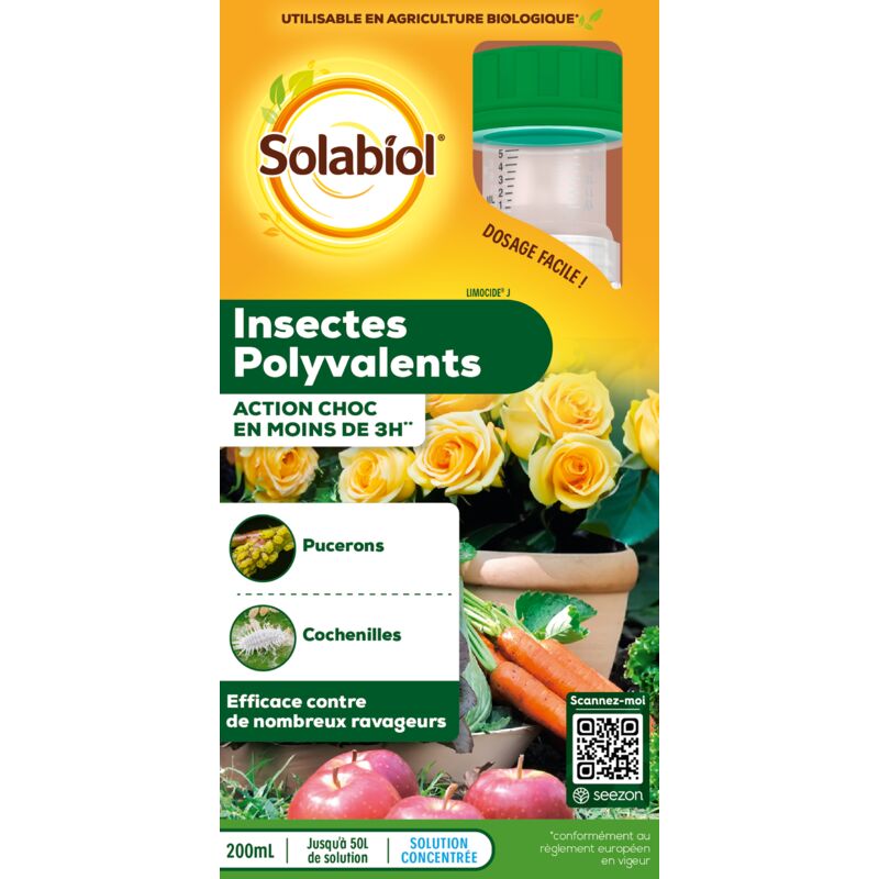 Anti Insectes Polyvalents - Action Rapide - Effets Visibles En 3h - 200ml - Pucerons Cochenilles Aleurodes - Utilisable En Agriculture Biologique