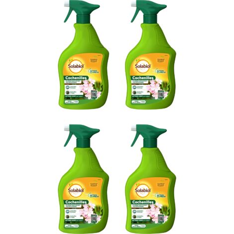 SOLABIOL Lot De 4 Sprays Anti Cochenilles - 4 Pulvérisateurs - 4x750ml - Élimine Oeufs Larves & Adultes - Action Rapide & Agit Par Contact - Utilisable En Agriculture Biologique SOCOCHPAL750NX4