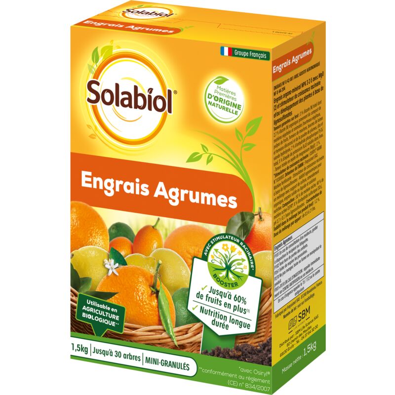 Solabiol - SOAGY15 Engrais Agrumes 1,5 Kg Utilisable en Agriculture Biologique