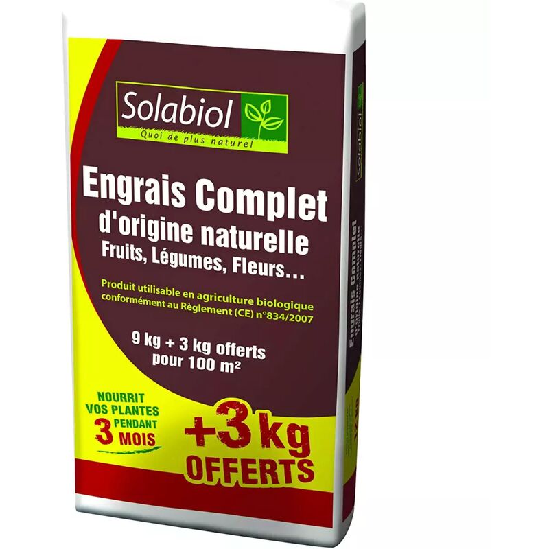 Solabiol - Engrais complet, sac de 9kgs + 3 kgs offerts