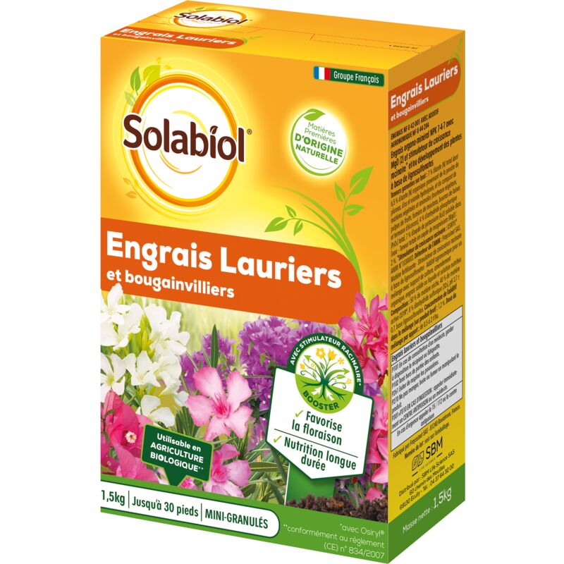 Solabiol - SOLAURY15 Engrais Lauriers et Bougainvilliers 100% Organique Action Longue Durée 1,5 Kg