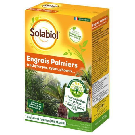 SOLABIOL SOPALMY15 Fertilizante para palmeras y plantas mediterráneas 1,5 Kg, Utilizable en Agricultura Ecológica