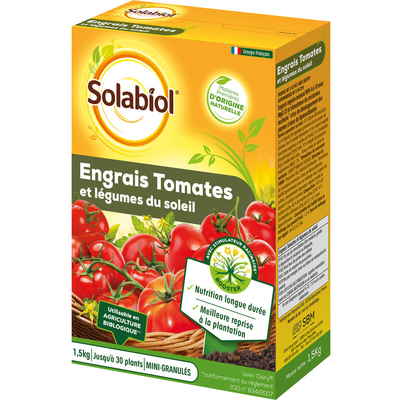 Solabiol - SOTOMY15 Engrais Tomates Légumes et Fruits 1,5 Kg Avec stimulateur de croissance racinaire Utilisable en Agriculture Biologique