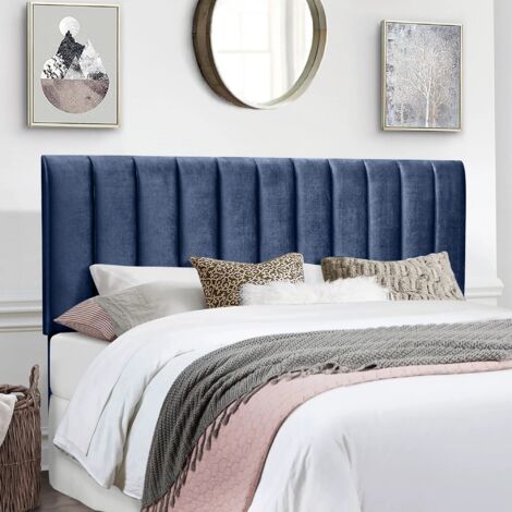 Solace Blue Plush Small Double 26 inch Strutted Headboard