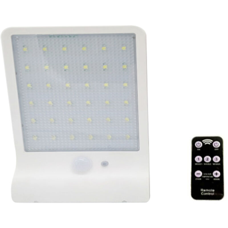Solaire 48Led Applique Sense Chambre Eclairage Exterieur Lanterne Paysage Etanche Reverbere Jardin Lumiere Telecommande, Blanc