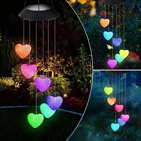 Solaire Carillon Éolien - LED Carillon à Vent Lumières Étanche Changement de Couleur Intérieure et Extérieure pour Jardin, Fête, Patio, Terrasse, Cour, Balcon Décoration Cadeau de Saint-Valentin