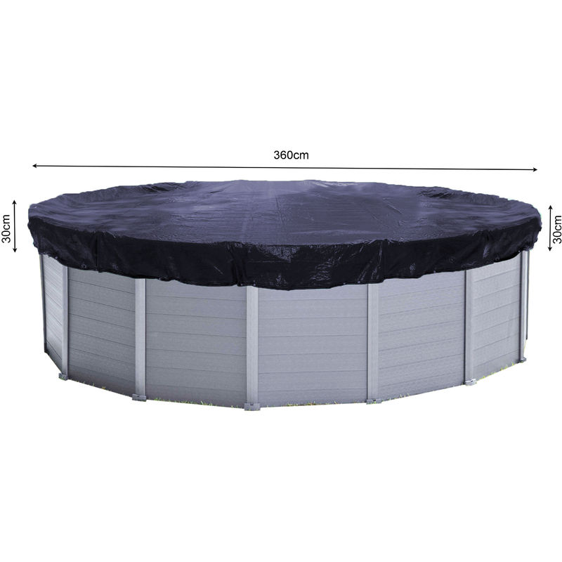 Solaire Couverture de piscine d'hiver ronde 200g / m² pour piscine de taille 320 - 366 cm Dimension bâche ø 420 cm Noir