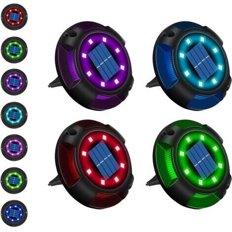 Solaire Extérieur 12 LED 7 Couleurs Lampe Solaire Jardin Spot Encastrable avec Grand Panneau Solaire Étanche IP65 Lampe Solaire au sol (4PCS)