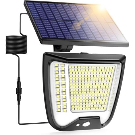 Solaire Exterieur Mouvement Detecteur Lampe: 288 LED Eclairage Puissant Lumiere Extérieur Solaire de 3 Mouvement Détection Mode IP65 Étanche Éclairage Exterieur avec Câble 5M