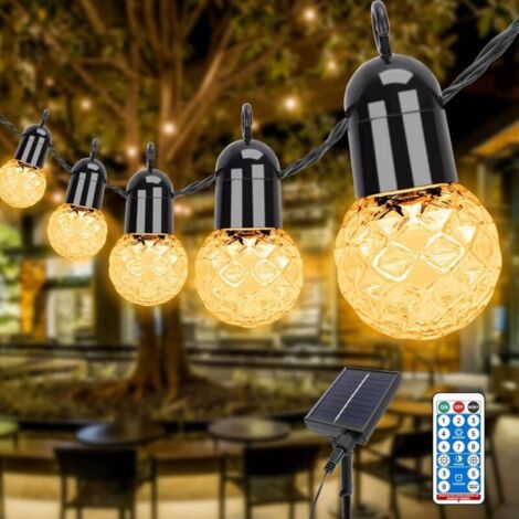 Solaire Guirlande Guinguette Extérieur,15M 25LED 8 Modes G40 Guirlande Lumineuse Exterieure pour Jardin,Arbres,Cour,Patio,Fête,Salle,Mariage Blanc Chaud