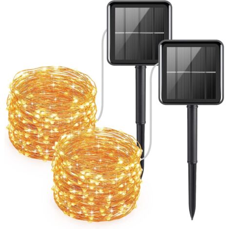 Solaire Guirlande Lumineuse, 120 LED, Blanc Chaud, 12m Guirlande Solaire, Intérieur/Extérieur Imperméable à l'eau Lumières Décoratives pour Jardin, Maison, Mariage, Terrasse, Noël, Fête【2 Pack】