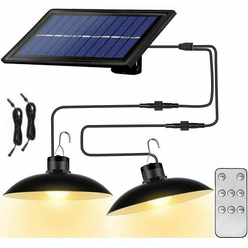 Solaire lampes Lustre solaire avec télécommande étanche 2 têtes câble 3 m - Lumière chaude