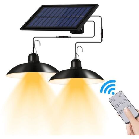 Solaire lampes Lustre solaire avec télécommande étanche 2 têtes câble 3 m - Lumière chaude