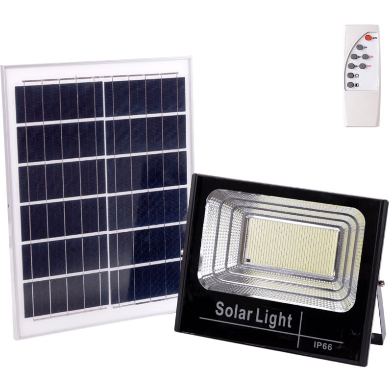 Projecteur solaire LED 200 W 4000 K Panneau : 6 V/20 W Batterie : 3,2 V/15 000 mAh Télécommande [HO-SOLARFL-200W-01-W]