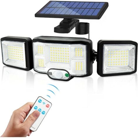 MEMKEY Solaire Lumiere Exterieur Applique Murale Luminaire LED 3 Têtes 192 LEDs Detecteur Mouvement Sécurité Projecteur Eclairage IP65 Etanche Lampe à Énergie Solaire [Classe énergétique A+++]