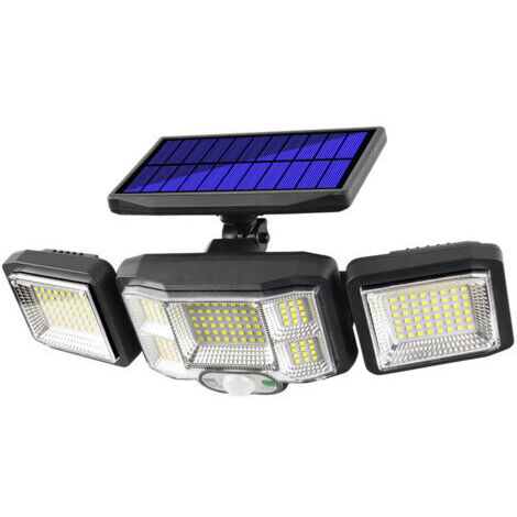 Solaire Lumiere Exterieur Applique Murale Luminaire LED 3 Têtes 192 LEDs Detecteur Mouvement Sécurité Projecteur Eclairage IP65 Etanche Lampe à Énergie Solaire [Classe énergétique A+++]