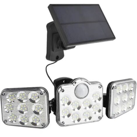 Solaire Lumiere Exterieur Applique Murale Luminaire Led 3 Ttes 122 Leds Detecteur Mouvement IP65 Etanche Scurit Lampe nergie