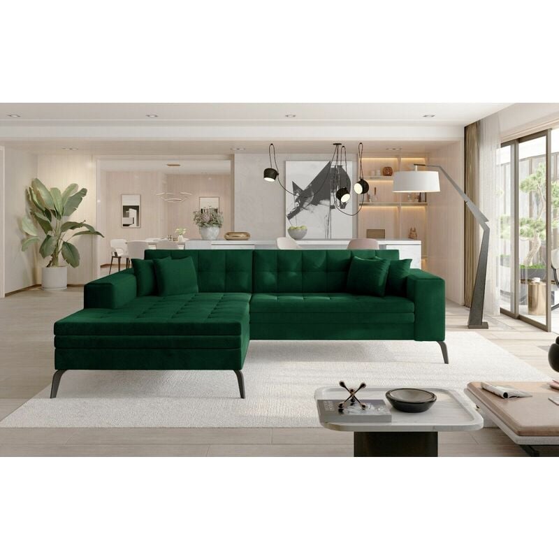 Romano - Solange Left Hand Facing Corner Sofa Bed - Bottle Green