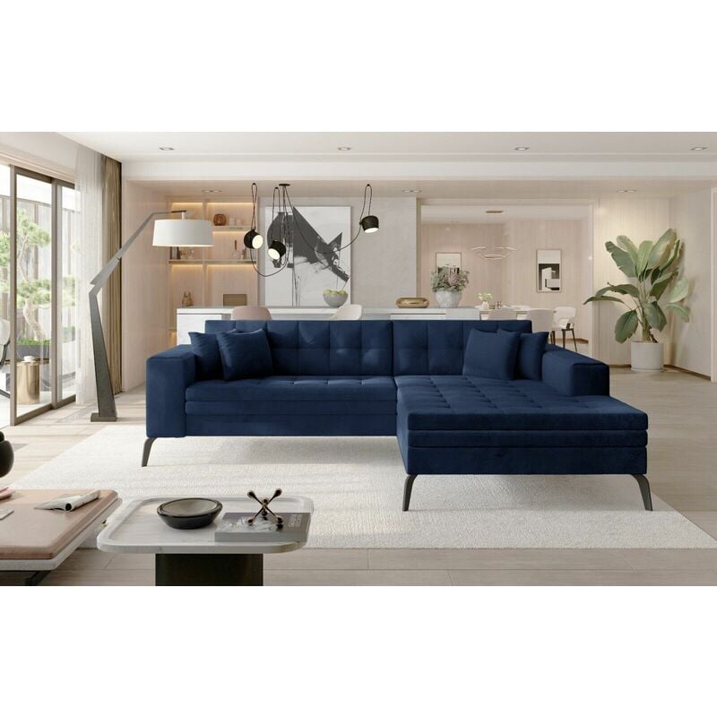 Solange Right Hand Facing Corner Sofa Bed - Navy Blue