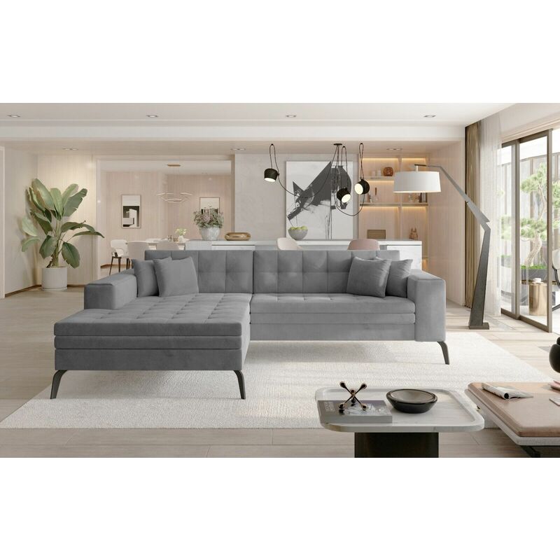 Romano - Solange Left Hand Facing Corner Sofa Bed - Velvet Grey