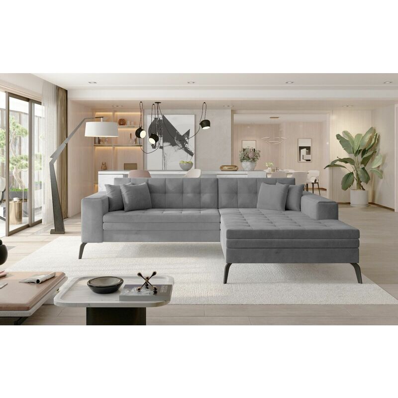 Romano - Solange Right Hand Facing Corner Sofa Bed - Velvet Grey