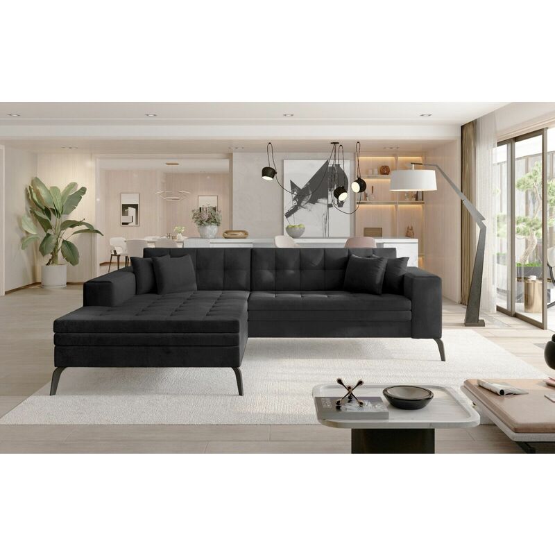 Romano - Solange Left Hand Facing Corner Sofa Bed - Velvet Dark Grey