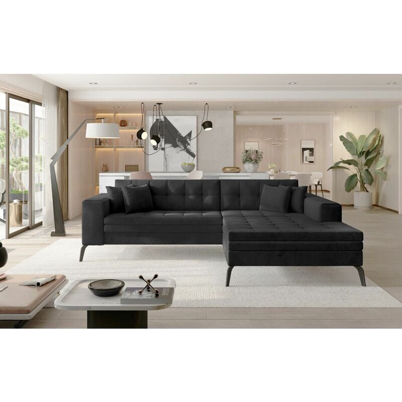 Romano - Solange Right Hand Facing Corner Sofa Bed - Velvet Dark Grey