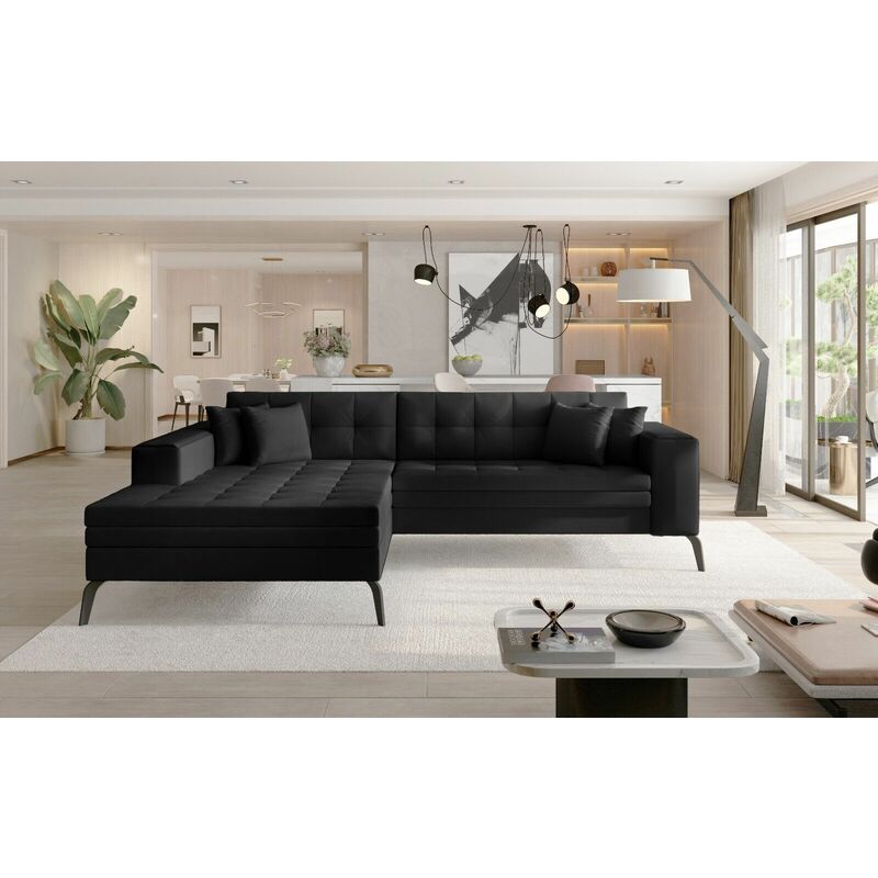 Solange Left Hand Facing Corner Sofa Bed with Faux Leather - Black