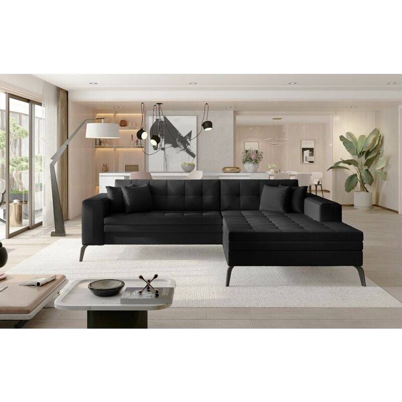 Romano - Solange Right Hand Facing Corner Sofa Bed with Faux Leather - Black