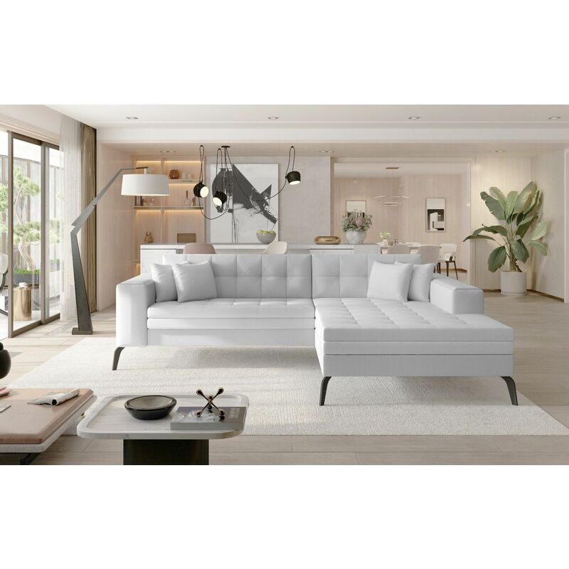 Romano - Solange Right Hand Facing Corner Sofa Bed with Faux Leather - White