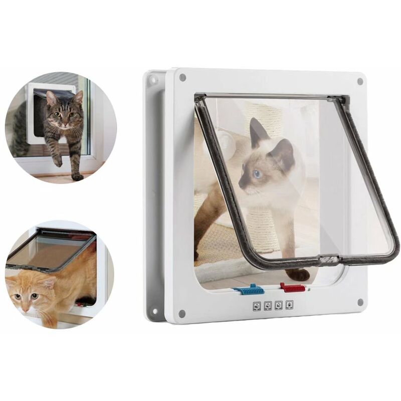 

Solapa para gatos grande (tamaño exterior 24 cm x 23,5 cm), solapa para gatos con bloqueo de 4 vías para gatos y perros pequeños, fácil de instalar y