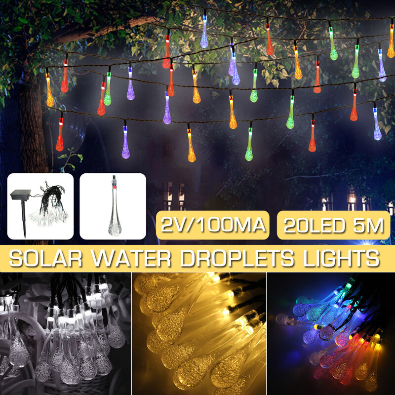 

Solar 5M 20LED Cadena de luces de gota de agua Paisaje Gota de lluvia Hada al aire libre para árbol, jardín, hogar, boda, fiesta, patio, decoración